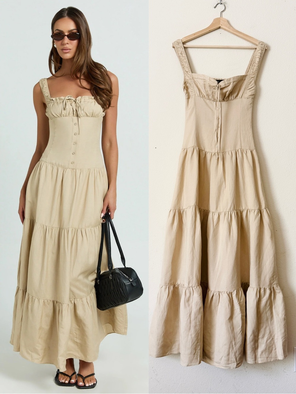 NWT Lioness Revolve XS Heart Shaped linen blend Maxi dress in Deep Wheat